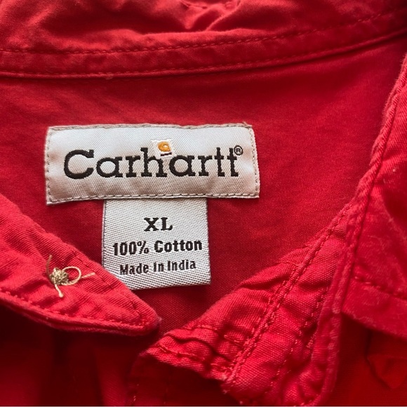 Carhartt Long Sleeve Button Down Shirt Bright Red Men's Size XL VTG Cotton - Picture 2 of 5